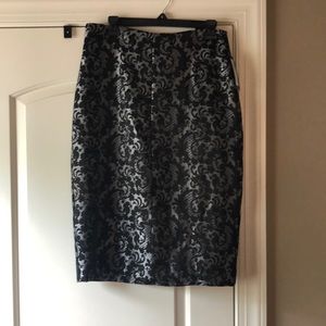 Black and Grey Jacquard Pencil Skirt